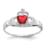 14k White Gold CZ January Birthstone Claddagh Heart Ring