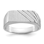 14k White Gold 16.5x Rectangle Stripe Open Back Mens Signet Ring