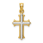 14k and White Rhodium Reversible Hollow Cross Pendant