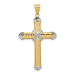 14K and White Rhodium Greek Key -X- Center Cross Pendant