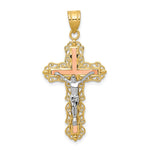 14K Tri-color Diamond-cut Filigree Crucifix Pendant