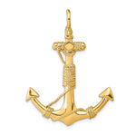 14K Large 3-D Solid Anchor with Wrapped Rope with Shackle Bail Pendant