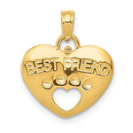 14K BEST FRIEND on Heart with Cut-Out Paw Print Pendant