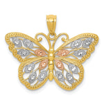 14k with White and Rose Rhodium Diamond-cut Butterfly Pendant
