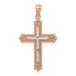 14K Rose Gold w/Rhodium Diamond-Cut Cross Pendant