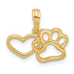 14K Polished Cut-out Heart and Paw Print Charm