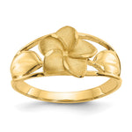 14k Satin and Diamond-Cut Plumeria Ring