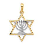 14K and White Rhodium Solid Menorah In Star Of David Charm