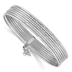 14K Oversize White Gold Polished and Textured with Dangle Heart 7-Strand Slip-on Round Bangle Bracelet
