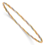 14k Tri-color Polished Diamond-cut Twisted Slip-on Round Bangle Bracelet