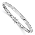 14k White Gold Polished and Satin Diamond-cut Flexible Round Bangle Bracelet