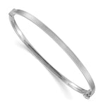 14k White Gold Polished Textured Stripe Hinged Oval Bangle Bracelet