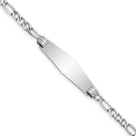 14k White Gold Polished Semi-Solid Chain/Solid Plate Figaro Link Soft Diamond Shape 25.5x Plate ID Bracelet