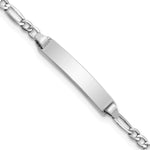 14k White Gold Polished Semi-Solid Chain/Solid Plate Figaro Link 19.5x Plate Baby/Child ID Bracelet