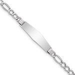 14K White Gold Polished Semi-Solid Chain/Solid Plate Figaro Link Soft Diamond Shape 34x Plate ID Bracelet