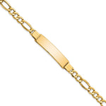 14k Polished Semi-Solid Chain/Solid Plate Figaro Link 37.5x Plate ID Bracelet