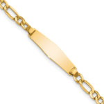 14k Polished Semi-Solid Chain/Solid Plate Figaro Link Soft Diamond Shape 19.5x Plate Baby/Child ID Bracelet
