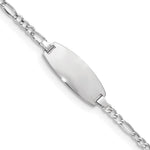 14k White Gold Polished Semi-Solid Chain/Solid Plate Figaro Link Oval 18.5x Plate ID Bracelet