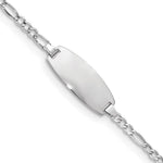 14k White Gold Polished Semi-Solid Chain/Solid Plate Figaro Link Oval 18.5x Plate Baby/Child ID Bracelet