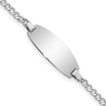 14k White Gold Polished Semi-Solid Chain/Solid Plate Curb Link Oval 18.5x Plate ID Bracelet