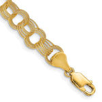 14k Solid Textured Triple Link Charm Bracelet