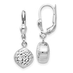 14K White Gold Polished/Diamond-cut Dangle Leverback Earrings