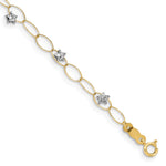 14k Two-tone Diamond-cut Puffed Stars and Oval Link Bracelet