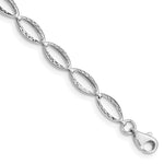 14k White Gold Polished Textured Oval Link Bracelet
