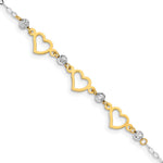 14K Two-tone Hearts and Diamond-cut Beads Bracelet