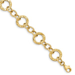 14k Polished and Textured Fancy Circle Link Bracelet