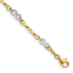 14K Two-tone Infinity Symbol and Twisted Fancy Bar Link Bracelet
