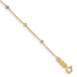 14K Tri-color Diamond-cut Beaded Bracelet Plus Cross Extender