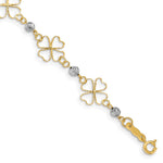 14k Two-tone Diamond-cut Open 4-Leaf Clovers and Beads Bracelet