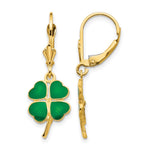 14k Green Enameled Clover Dangle Leverback Earrings