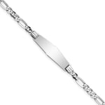 14k White Gold Polished Solid Chain/Solid Plate Figaro Link Soft Diamond Shape 24.5x Plate ID Bracelet