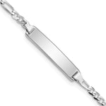14k White Gold Polished Solid Chain/Solid Plate Figaro Link 19.5x Plate ID Bracelet