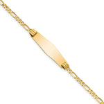 14k Polished Solid Chain/Solid Plate Figaro Link Soft Diamond Shape 24.5x Plate ID Bracelet