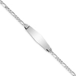 14k White Gold Polished Solid Chain/Solid Plate Figaro Link Soft Diamond Shape 24.5x Plate ID Bracelet