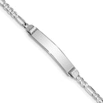 14k White Gold Polished Solid Chain/Solid Plate Figaro Link 25x Plate ID Bracelet