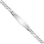 14k White Gold Polished Solid Chain/Solid Plate Figaro Link Soft Diamond Shape 38.5x Plate ID Bracelet