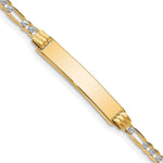 14k Polished with Rhodium Pav Solid Chain/Solid Plate Figaro Link 25.5x Plate ID Bracelet