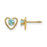 14k Madi K Round Genuine Aquamarine Birthstone Heart Screwback Post Earrings