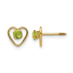 14k Madi K Round Genuine Peridot Birthstone Heart Screwback Post Earrings