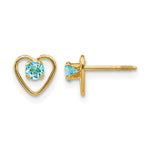 14k Madi K Round Genuine Blue Topaz Birthstone Heart Screwback Post Earrings