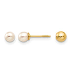 14k Madi K Reversible 3- White Round Freshwater Cultured Pearl and Bead Screwback Post Earrings