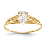 14k Madi K 6x Oval Synthetic White Spinel Birthstone Size 5 Ring