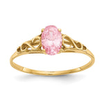 14k Madi K 6x Oval Synthetic Rose Zircon Birthstone Size 5 Ring