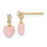 14k Madi K CZ and Pink Cats Eye Heart Dangle Post Earrings
