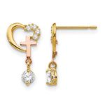 14k Madi K Two-tone CZ Cross and Heart Post Earrings