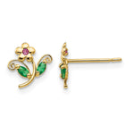 14k Madi K Red and Green CZ Flower Post Earrings